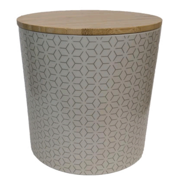 BRAND NEW ** Geometric Patterned Storage Bin with Wooden Lid - Picture 1 of 1